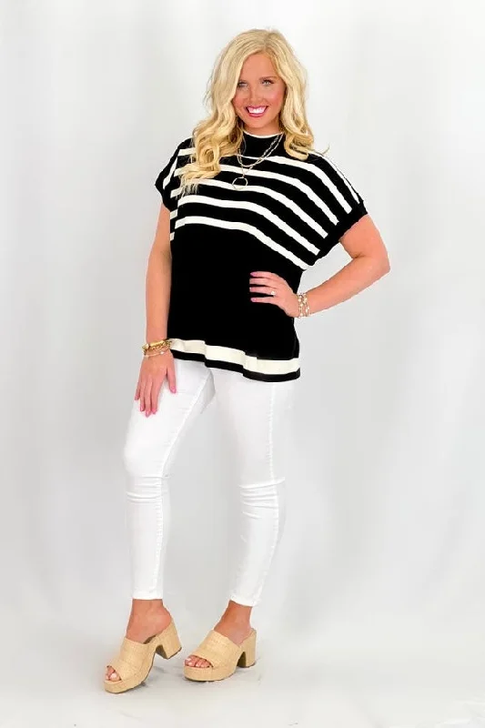 Sleep Short Sleeve TopsBlack Striped Short Sleeve Top