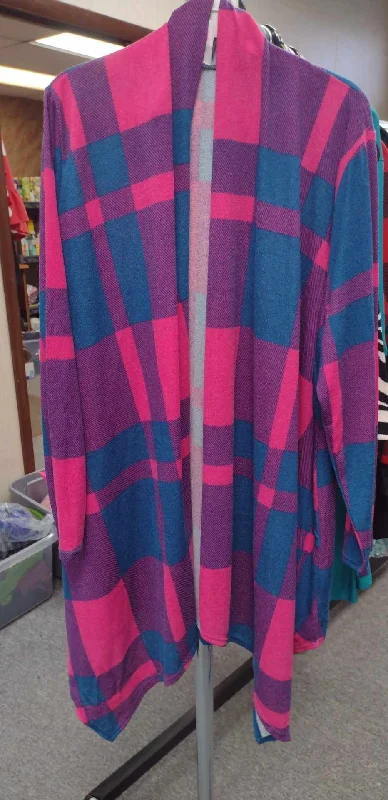 Embroidered cardiganBlue Pink Plaid Cardigan