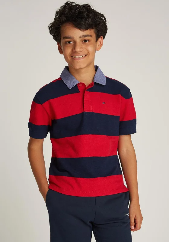 Tie-Dye Short Sleeve TopsTommy Hilfiger Boy Short Sleeve Stripe Polo, Red