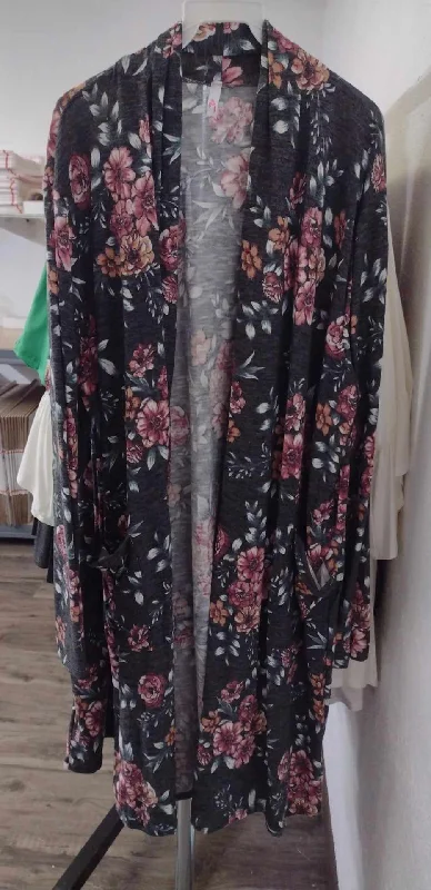 Windproof cardiganGray Floral Open Front Cardigan Layering Piece