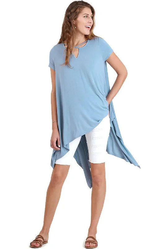 Thermal Short Sleeve TopsHandkerchief Hem Short Sleeve Tunic Top, Blue