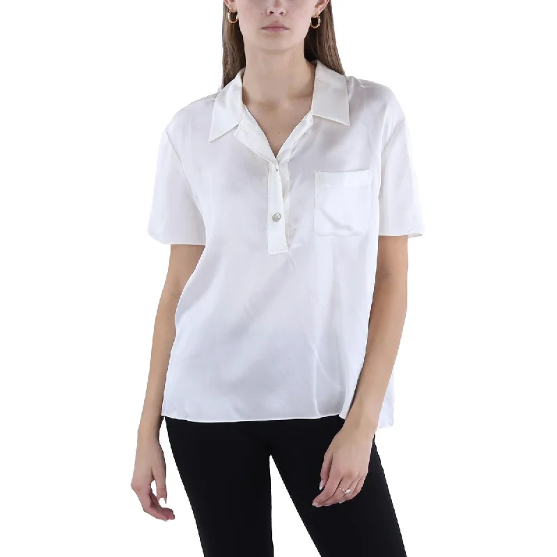 Vince Womens Solid Cap Sleeve Polo TopStretch polo shirt