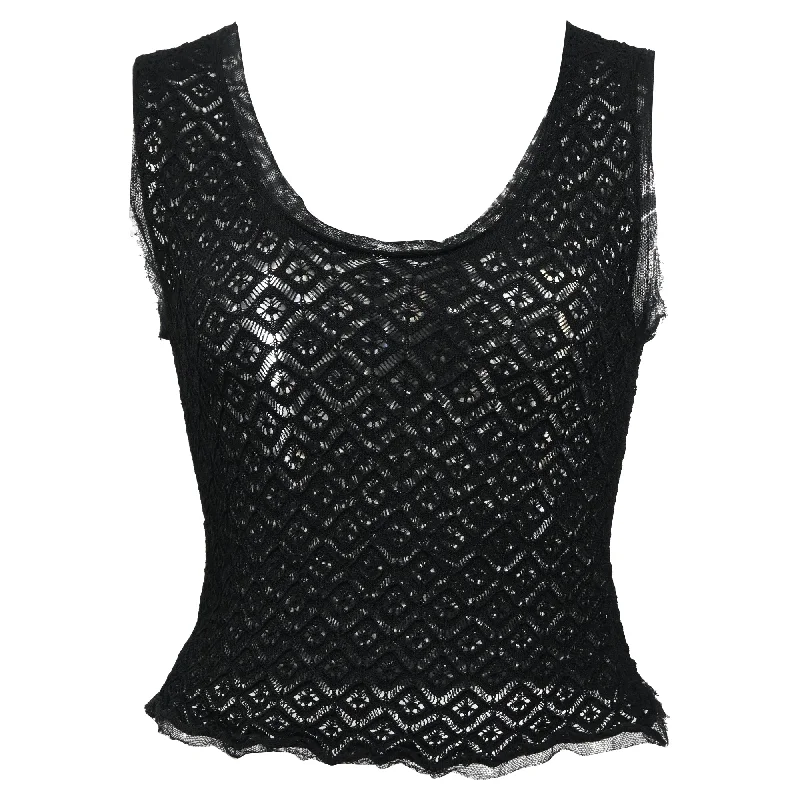 Dolce & Gabbana Crochet Sleeveless Top in Black CottonSummer Knit Tops