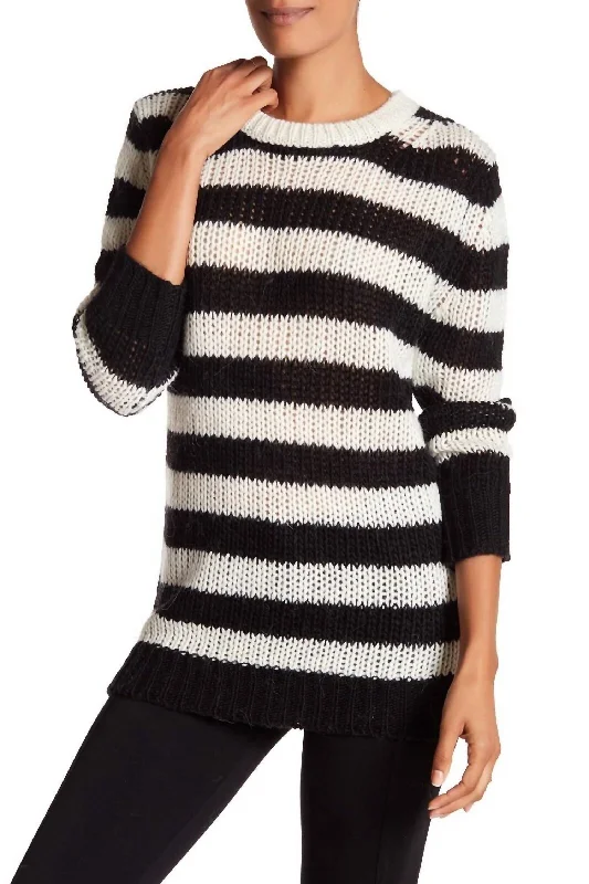 Penelope Striped Wool Blend Sweater In MulticolorFringed Knit Tops