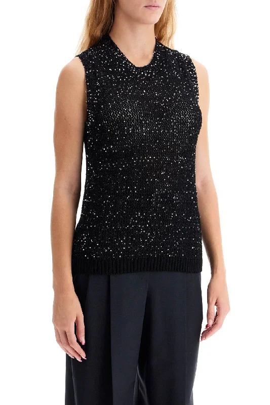 Golden Goose Knitted Vest With Sequins EmbellLinen Knit Tops