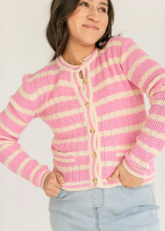 Fleece cardiganEdolie Pink Striped Button Up Cardigan