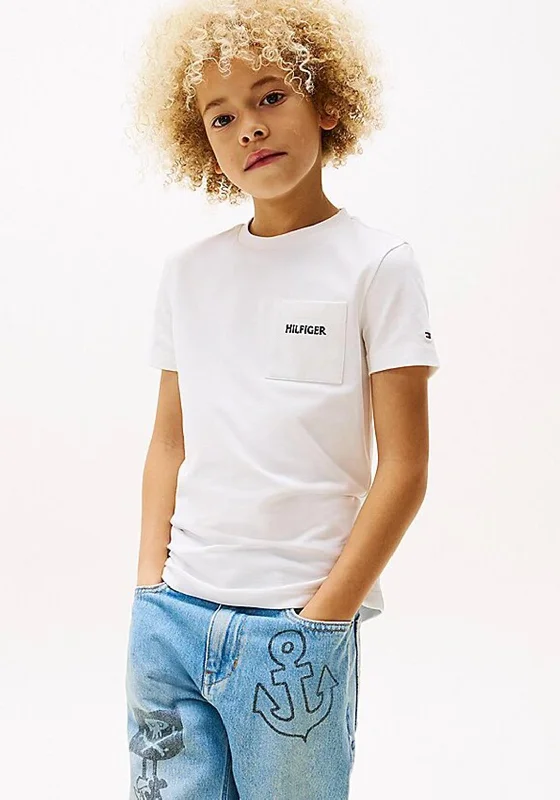 Longline Short Sleeve TopsTommy Hilfiger Kid Boy Short Sleeve Pocket Tee, White