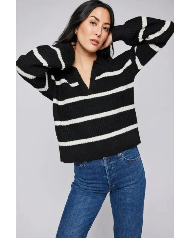 Beckett Collared Sweater Black StripeAngora Knit Tops