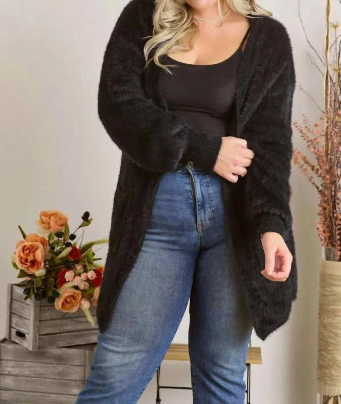 Party cardiganCurvy Fuzzy Solid Open Cardigan In Black