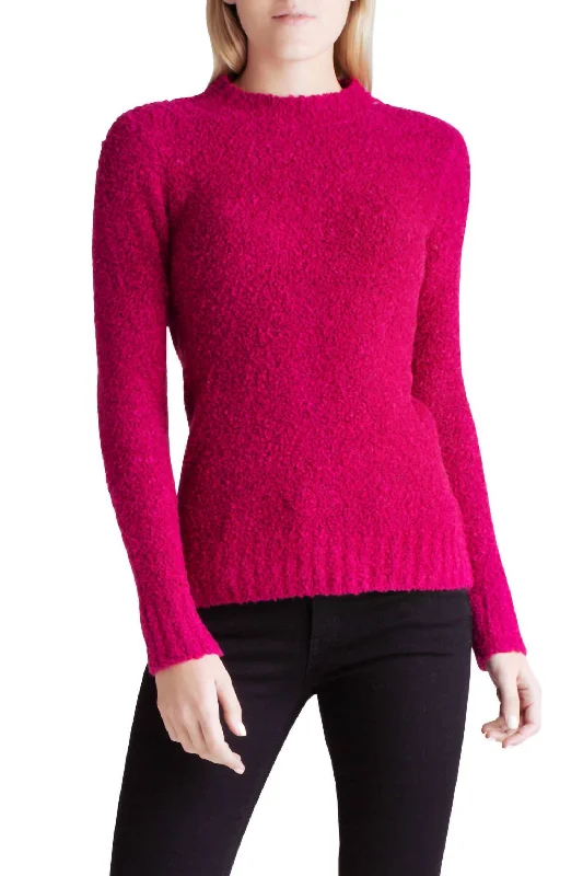 Fuzzy Boucle Long Sleeve Sweater In PinkLinen Knit Tops