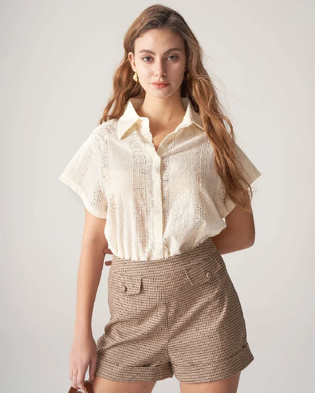 Running Short Sleeve TopsApricot Cutout Short Sleeve Blouse