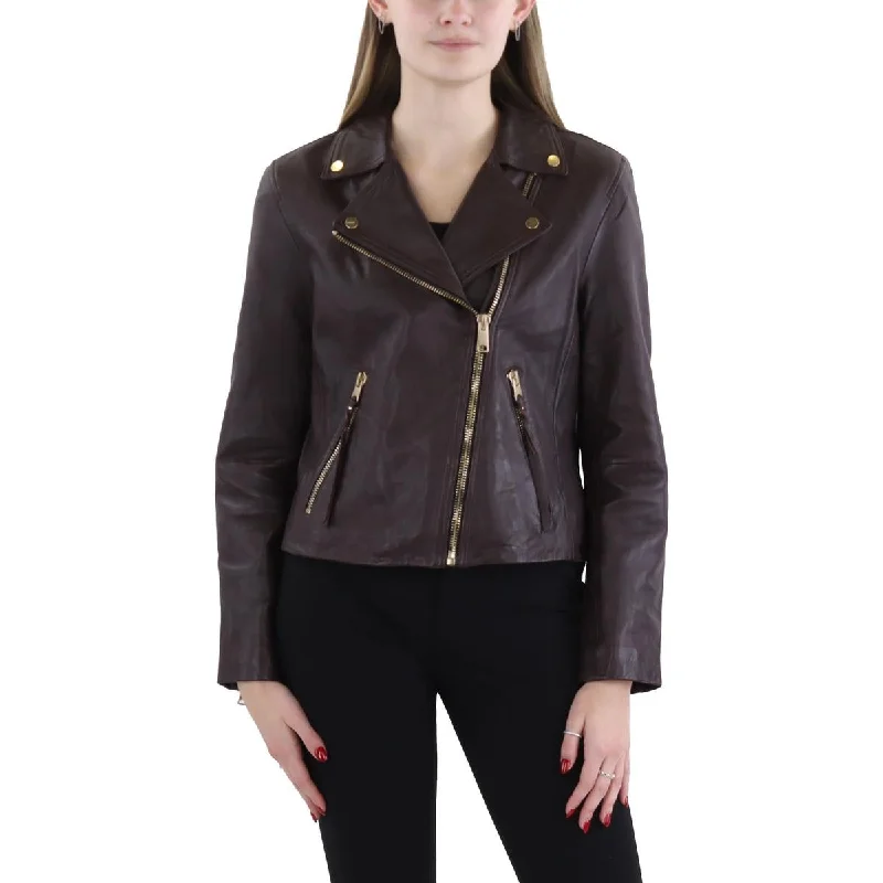 All Saints Womens Lambskin Leather Asymmetric Motorcycle JacketEmbellished Jackets