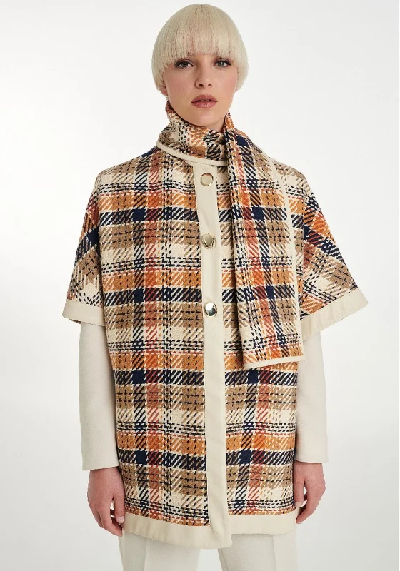 Badoo Check Print Cape & Scarf, MultiHemp Jackets