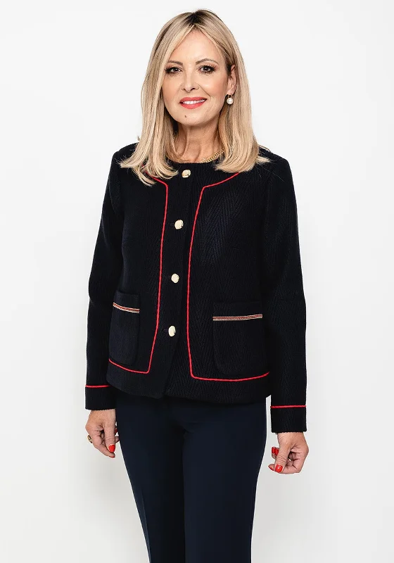 Badoo Ribbed Knit Buttoned Jacket, NavyRuffled Jackets