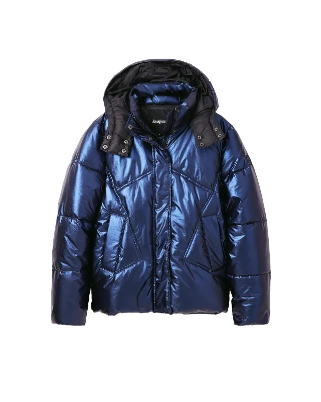 Desigual  Women's Metallic Blue Puffer JacketPocketed Jackets