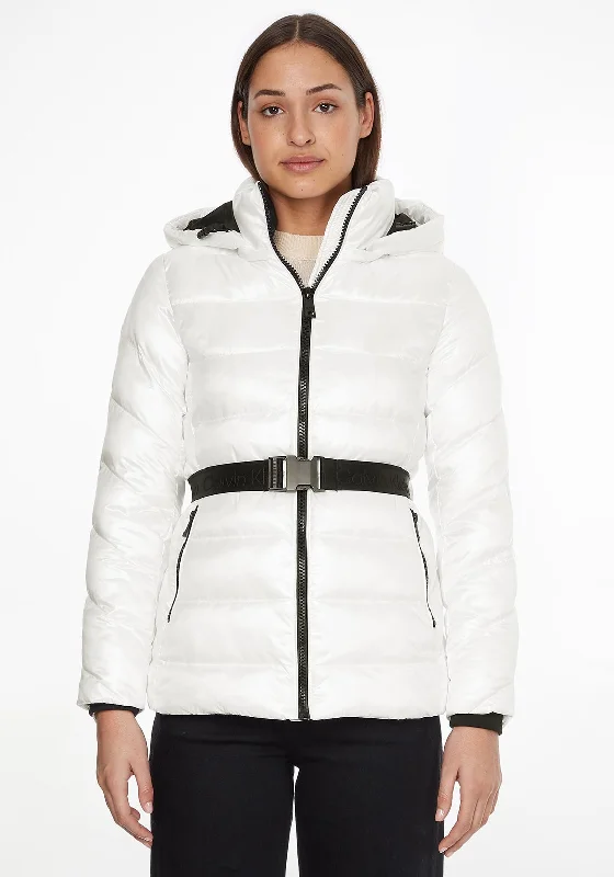 Calvin Klein Womens Belted Quilted Jacket, WhitePolyester Jackets