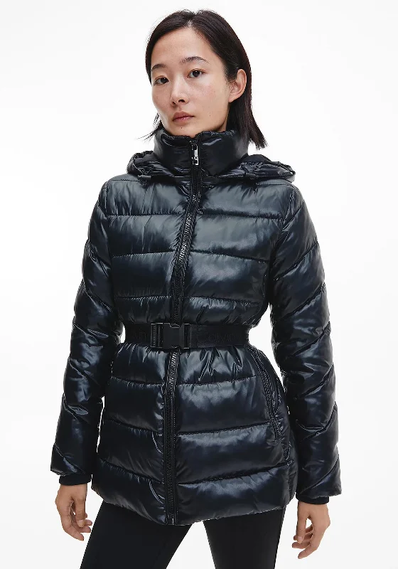 Calvin Klein Womens Belted Quilted Jacket, BlackCotton Jackets