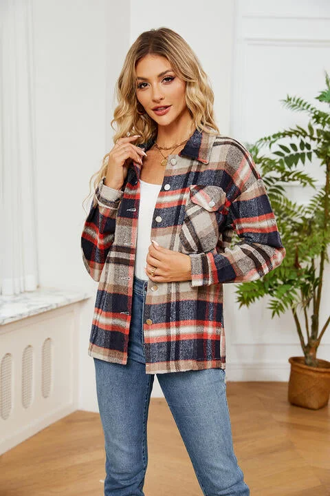 Collared Plaid ShacketBranded Jackets