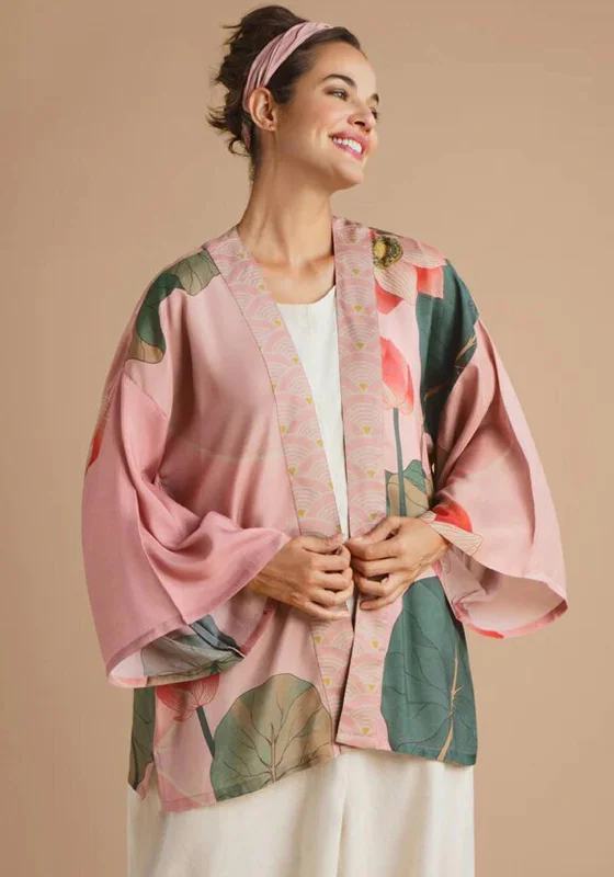 Powder Crane at Sunrise Kimono Jacket, PetalFringed Jackets