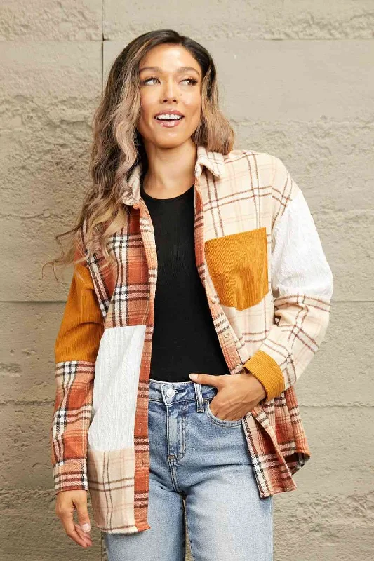 Double Take Plaid Color Block Dropped Shoulder ShacketPerformance Jackets