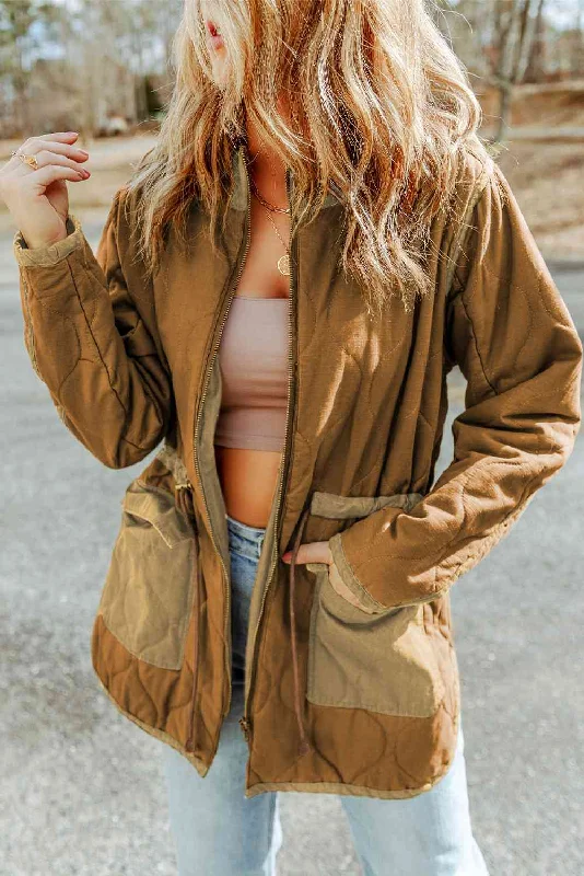 Drawstring Waist Zip-Up JacketUrban Jackets