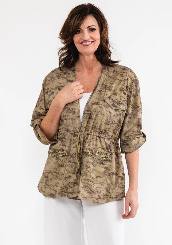 Eva Kayan Printed Open Jacket, Army GreenMesh Jackets