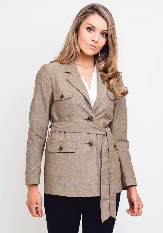 Jovonna Linen Blend Belted Jacket, KhakiHemp Jackets