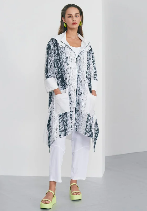 Naya Contrast Trim Jacket, White & BlueTrench Coats