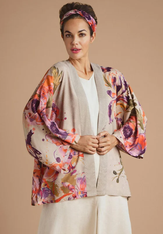 Powder Orchid and Iris Kimono Jacket, CoconutBeaded Jackets