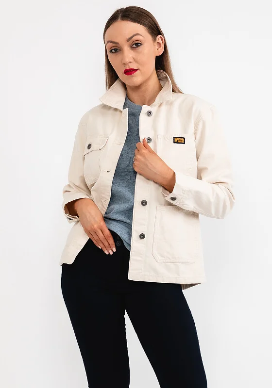 Superdry Womens Vintage Utility Jacket, OatmealRibbed Cuff Jackets