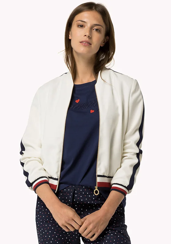 Tommy Hilfiger Womens Jillian Bomber Jacket, WhiteLeather-Paneled Jackets