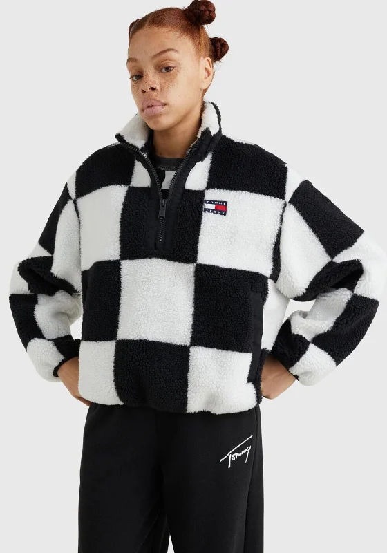 Tommy Jeans Womens Check Sherpa Jacket, Black & WhiteSuede Jackets