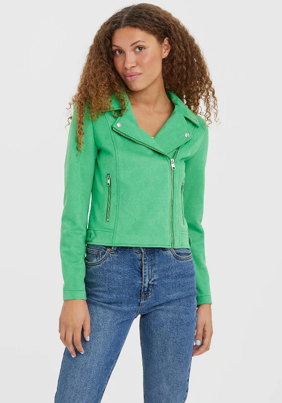 Vero Moda Jose Faux Suede Biker Jacket, Bright GreenLogo Jackets