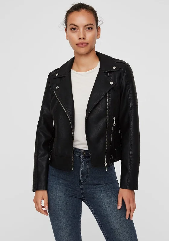 Vero Moda Kerri Faux Leather Biker Jacket, BlackTravel Jackets