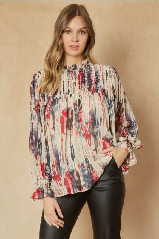 Abstract Bubble Sleeve BlouseBranded Shirts