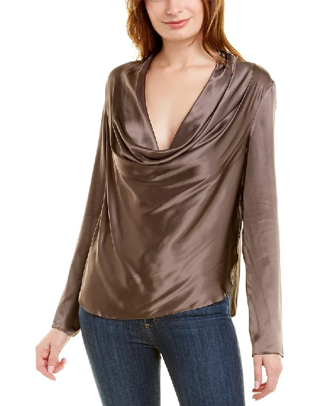 Halston Aviana Charmeuse Silk-Blend BlouseCycling Shirts