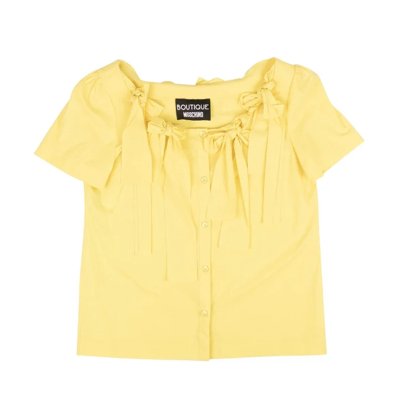 BOUTIQUE MOSCHINO Yellow Bow Accented Show Sleeve BlouseGym Shirts