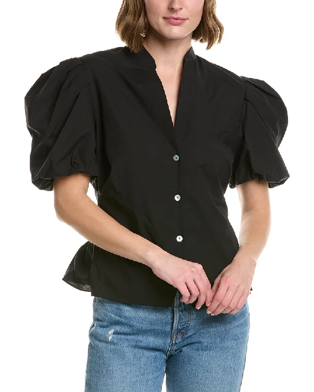 Vince Draped Puff Sleeve BlouseOrganic Cotton Shirts