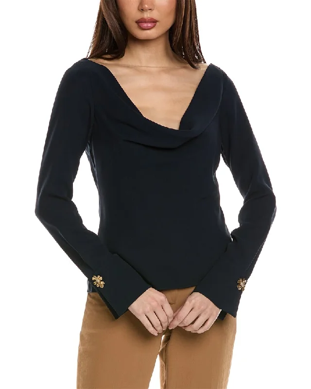 Oscar De La Renta Cowl Neck Silk-Blend BlouseLinen Shirts