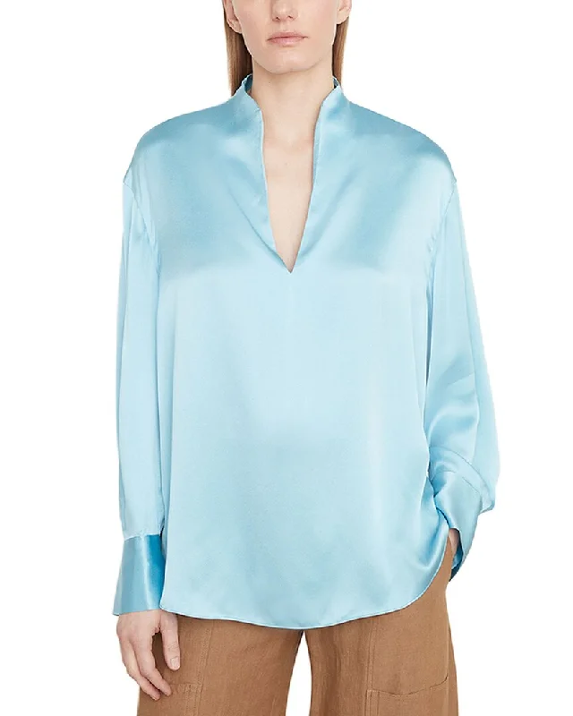 Vince Slit Neck Silk BlouseHigh-Fashion Shirts