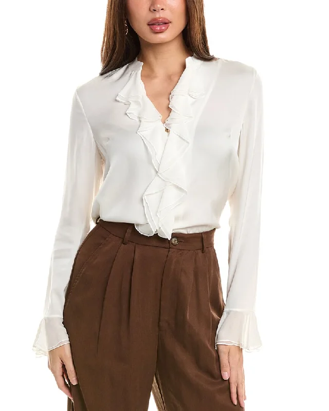 Elie Tahari Ruffle Silk-Blend BlouseCamping Shirts