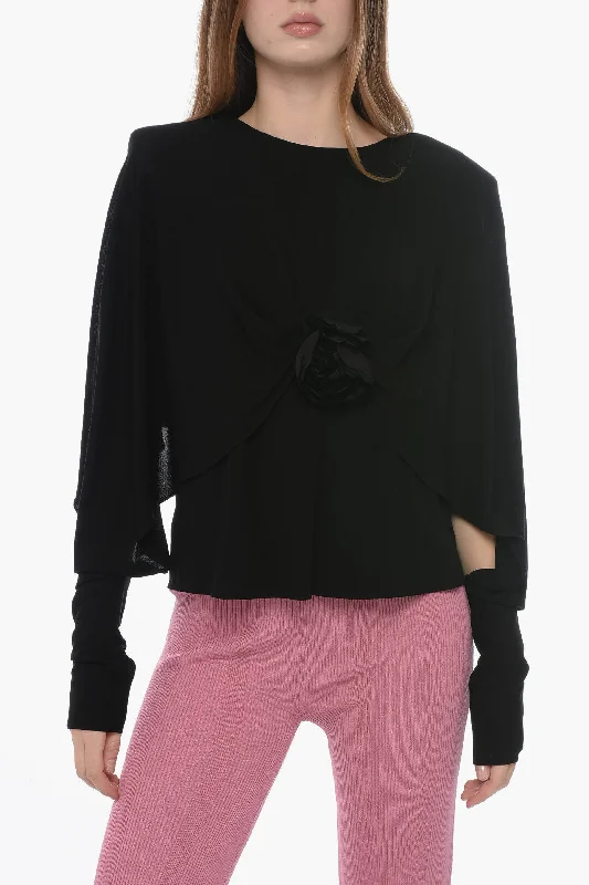 Saint Laurent Crepe Jersey Blouse with Batwing Sleeves 44 Italian sizeHip-Hop Shirts