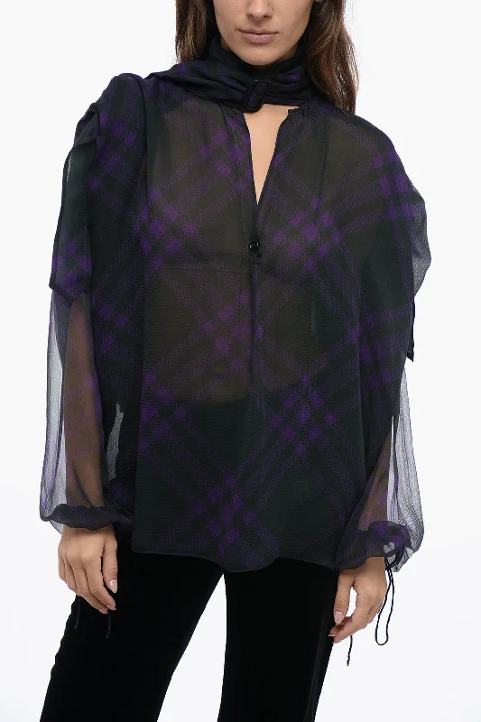 Burberry Chiffon Multi-Layer Blouse with Buckle Detail 44 Italian sizePunk Shirts