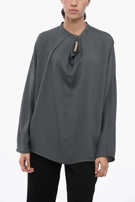 Fabiana Filippi Shimmer Detailing Blouse with Pleated Collar Detail 42 Italian sizeCollege Shirts