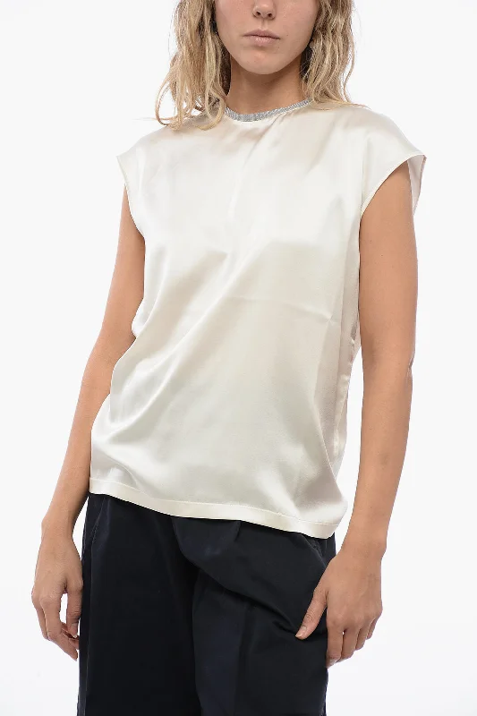 Fabiana Filippi Silk Blouse with Shimmer Detail 40 Italian sizeLimited Edition Shirts