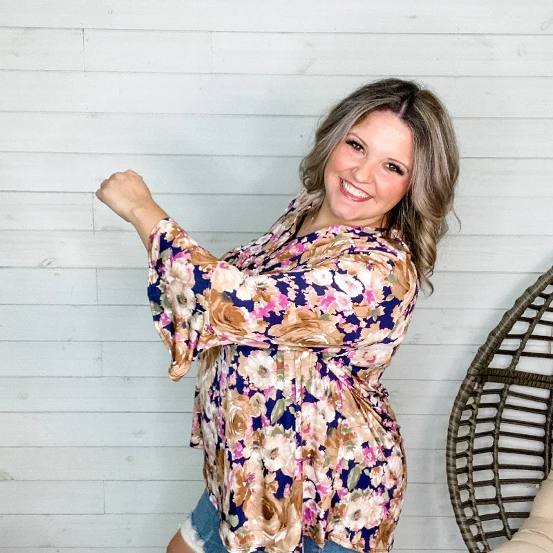 "Kinsley" Floral 3/4 Ruffle Sleeve Split Neck Babydoll