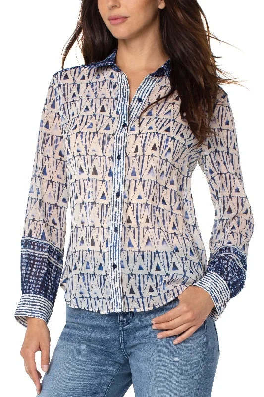 Liverpool Button Front Blouse In Grecian TileSleep Shirts