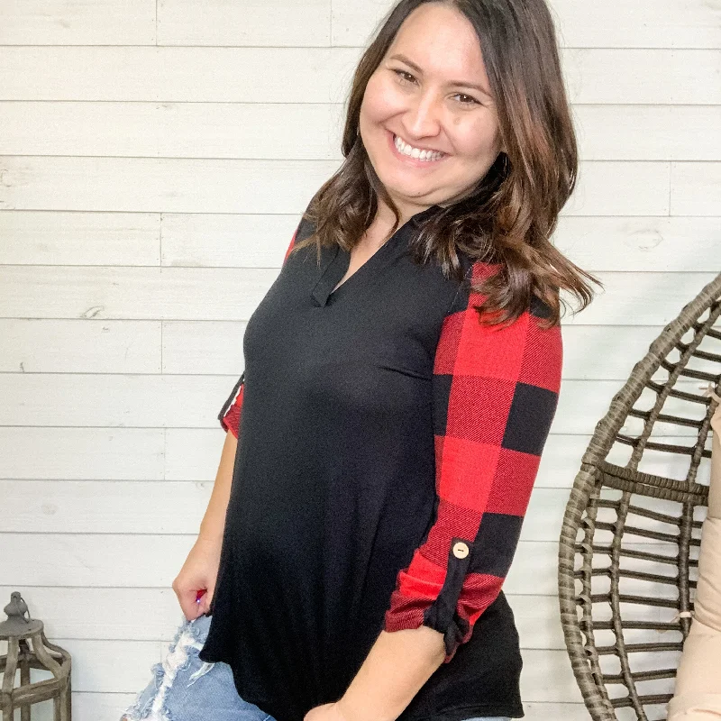 "Rae" 3/4 Sleeve Gabby Style (Buffalo Plaid Accents)