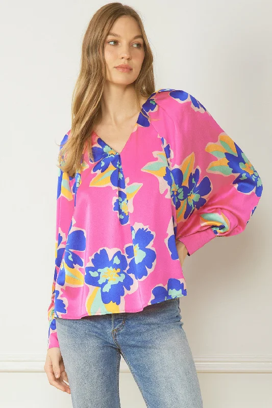 Satin Floral Blouse, Pink MixRainproof Shirts