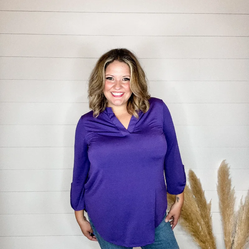 "Solid Ground" Lizzy 3/4 Sleeve Split Neck (Purple)